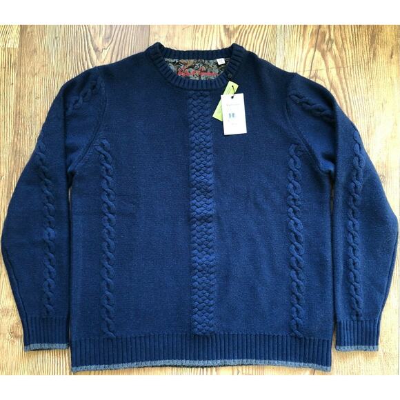 Robert Graham Fulton Chain Knit Crew Neck Sweater Wool Cashmere Navy XL📦 - Picture 1 of 12